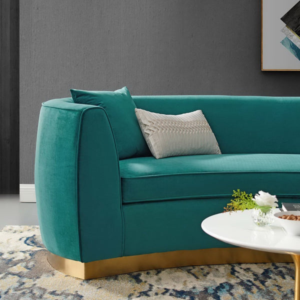 Modway Furniture Resolute Curved Performance Velvet Sofa – Luxurious Design, Comfort & Glamour for Any Space Teal EEI-3408-TEA