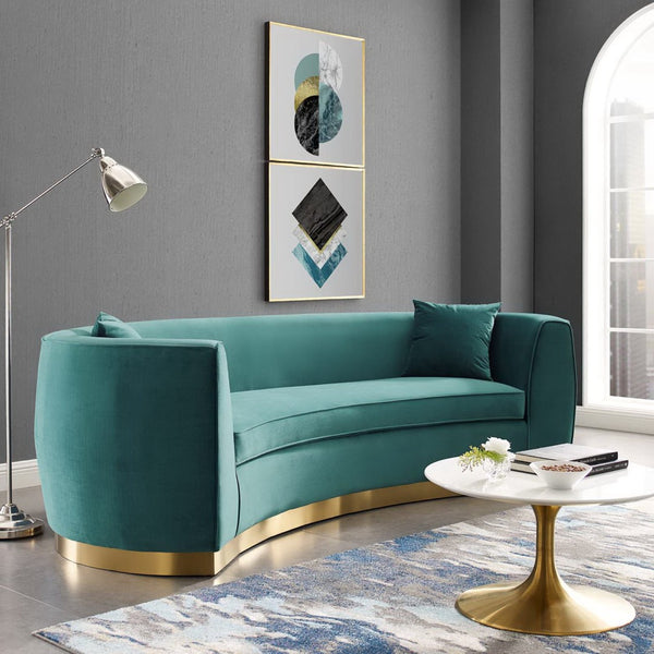Modway Furniture Resolute Curved Performance Velvet Sofa – Luxurious Design, Comfort & Glamour for Any Space Teal EEI-3408-TEA