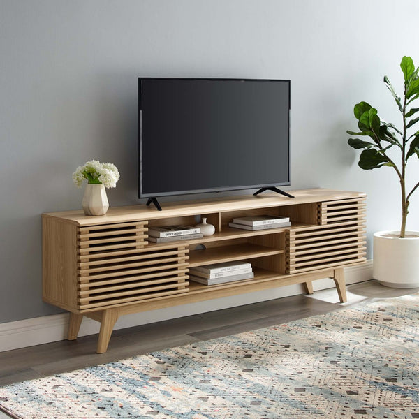 Modway Furniture Render 71" Media Console TV Stand - Stylish Mid-Century Design with Smart Storage Solutions Oak EEI-3433-OAK