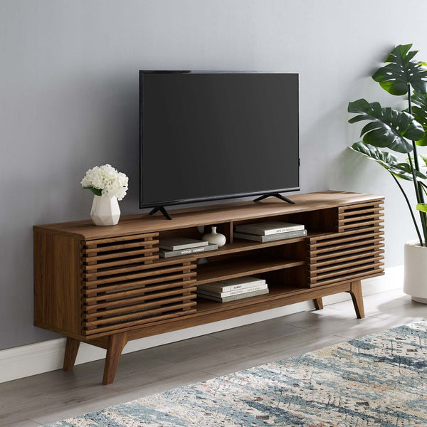 Modway Furniture Render 71" Media Console TV Stand - Stylish Mid-Century Design with Smart Storage Solutions Walnut EEI-3433-WAL