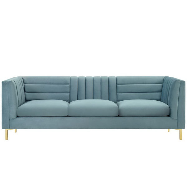 Modway Furniture Ingenuity Channel Tufted Performance Velvet Sofa - Modern Elegance in Light Blue with Gold Legs EEI-3454-LBU