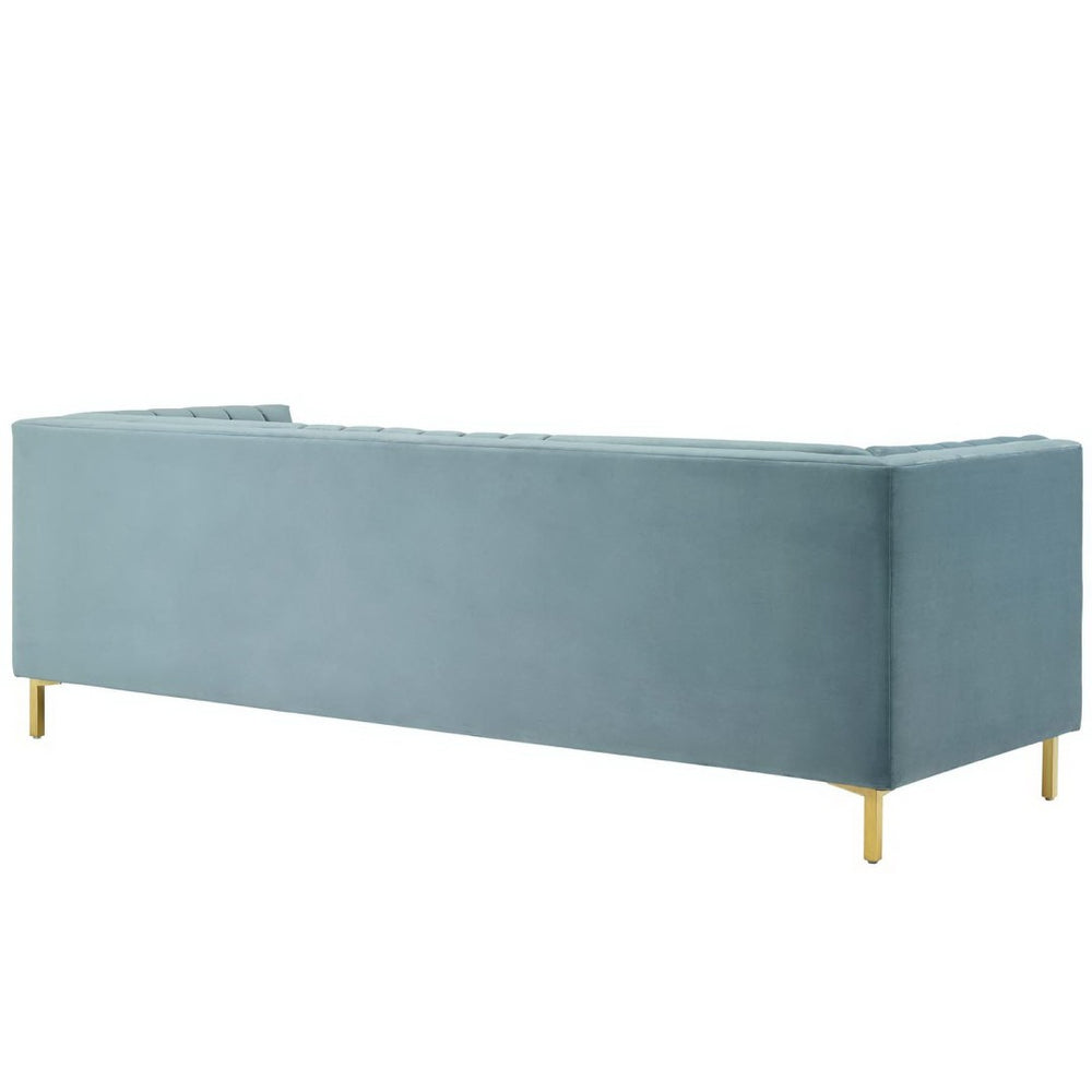 Modway Furniture Ingenuity Channel Tufted Performance Velvet Sofa - Modern Elegance in Light Blue with Gold Legs EEI-3454-LBU