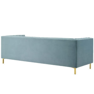 Modway Furniture Ingenuity Channel Tufted Performance Velvet Sofa - Modern Elegance in Light Blue with Gold Legs EEI-3454-LBU