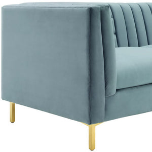 Modway Furniture Ingenuity Channel Tufted Performance Velvet Sofa - Modern Elegance in Light Blue with Gold Legs EEI-3454-LBU