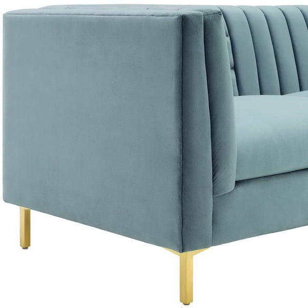 Modway Furniture Ingenuity Channel Tufted Performance Velvet Sofa - Modern Elegance in Light Blue with Gold Legs EEI-3454-LBU