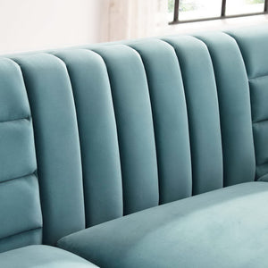 Modway Furniture Ingenuity Channel Tufted Performance Velvet Sofa - Modern Elegance in Light Blue with Gold Legs EEI-3454-LBU