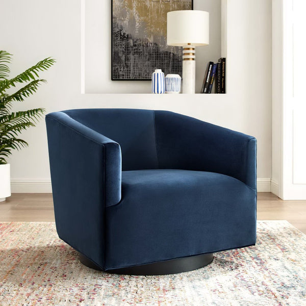 Modway Furniture Twist Accent Lounge Chair - Modern Velvet Swivel Design in Midnight Blue for Stylish Comfort & Care EEI-3456-MID