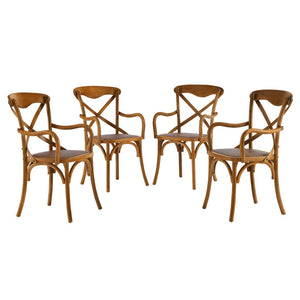 Modway Furniture Gear Dining Armchair Set of 4 – Rustic Walnut Chairs with Modern Comfort for Timeless Dining Spaces EEI-3480-WAL