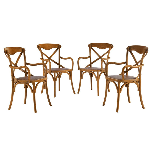 Modway Furniture Gear Dining Armchair Set of 4 – Rustic Walnut Chairs with Modern Comfort for Timeless Dining Spaces EEI-3480-WAL