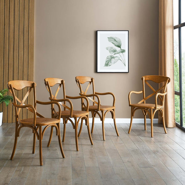 Modway Furniture Gear Dining Armchair Set of 4 – Rustic Walnut Chairs with Modern Comfort for Timeless Dining Spaces EEI-3480-WAL