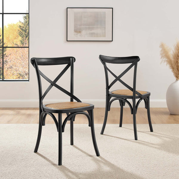Modway Furniture Gear Dining Side Chair Set of 2 - Rustic-Modern Comfort for Farmhouse and Urban Spaces Black EEI-3481-BLK