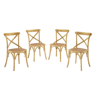 Modway Furniture Gear Dining Side Chair Set of 4 - Rustic Charm Meets Modern Simplicity for Every Dining Space Natural EEI-3482-NAT