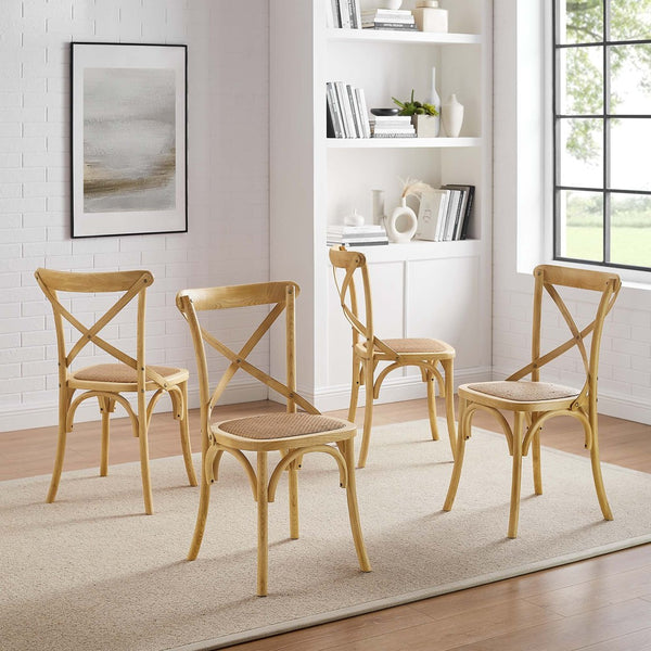 Modway Furniture Gear Dining Side Chair Set of 4 - Rustic Charm Meets Modern Simplicity for Every Dining Space Natural EEI-3482-NAT