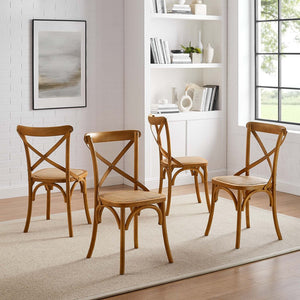 Modway Furniture Gear Dining Side Chair Set of 4 - Rustic Charm Meets Modern Simplicity for Every Dining Space Walnut EEI-3482-WAL