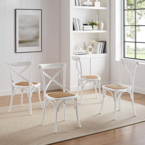 Modway Furniture Gear Dining Side Chair Set of 4 - Rustic Charm Meets Modern Simplicity for Every Dining Space White EEI-3482-WHI