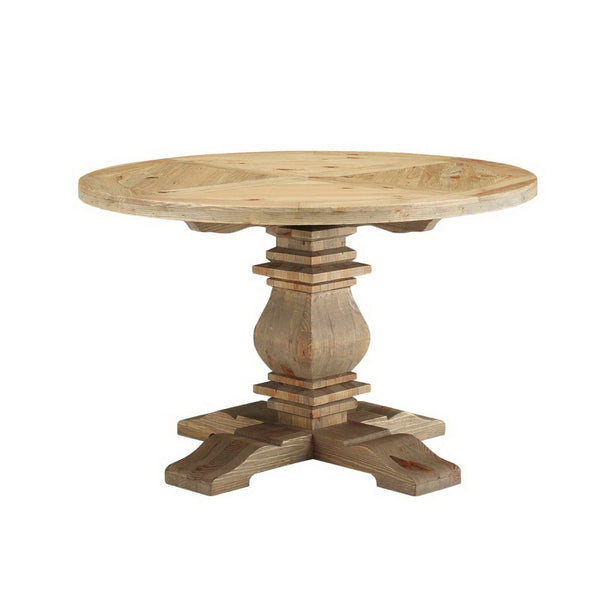 Modway Furniture Column 47" Round Pine Wood Dining Table - Rustic Charm for Modern Farmhouse & Industrial Spaces EEI-3491-BRN