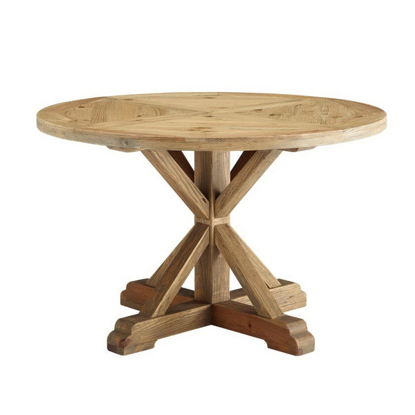Modway Furniture Stitch 47" Round Pine Wood Dining Table - Rustic Farmhouse Charm for Modern Gatherings & Meals EEI-3492-BRN