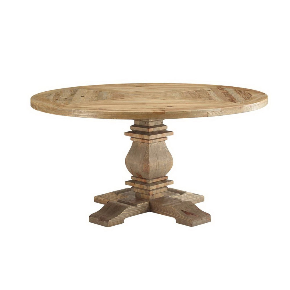 Modway Furniture Column 59" Round Solid Pine Wood Dining Table - Rustic Charm for Modern Farmhouse & Gatherings EEI-3493-BRN