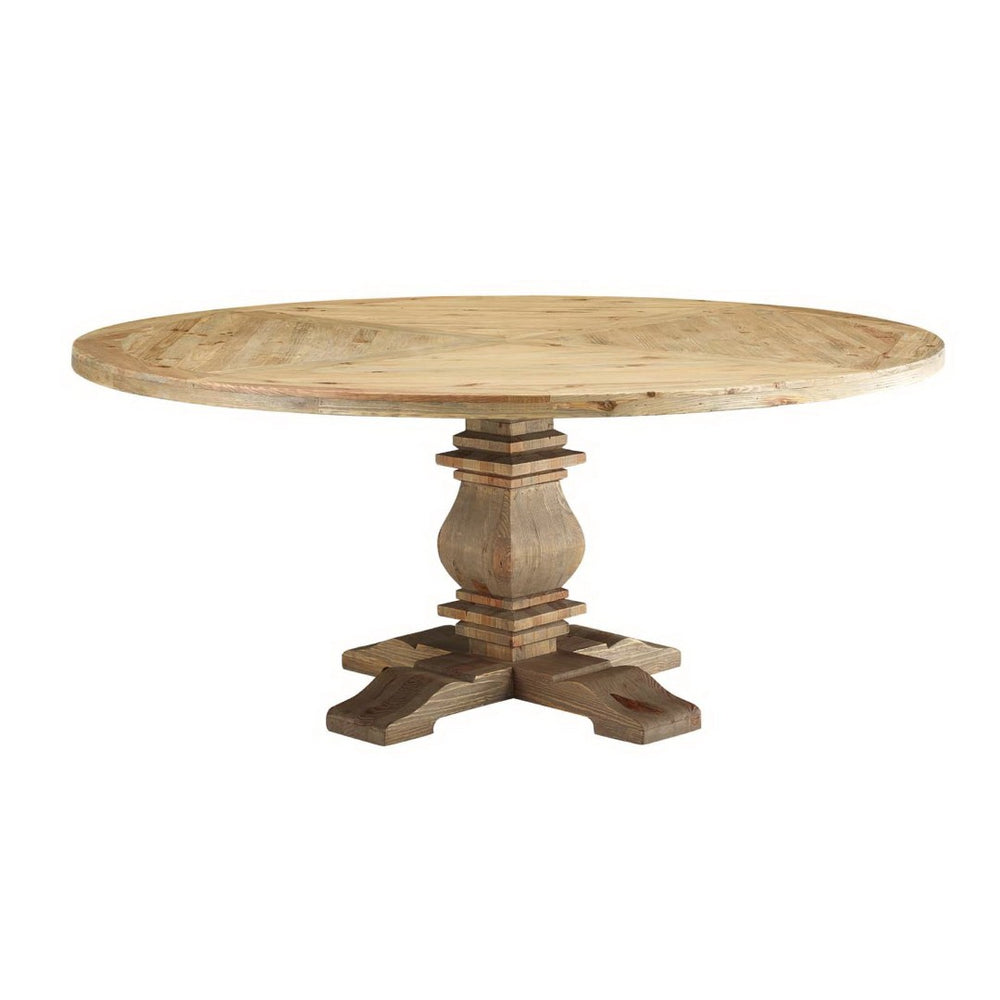 Modway Furniture Column 71" Round Pine Wood Dining Table - Rustic Charm with Sculpted Base, Seats 10 Comfortably EEI-3495-BRN