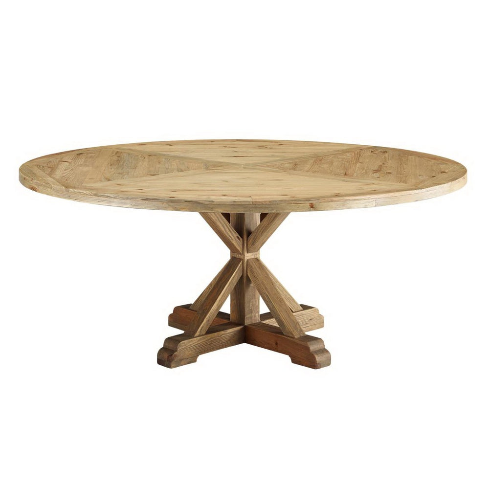 Modway Furniture Stitch 71" Round Pine Wood Dining Table - Stylish Rustic Centerpiece for Family Gatherings & Dining EEI-3496-BRN