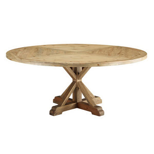 Modway Furniture Stitch 71" Round Pine Wood Dining Table - Stylish Rustic Centerpiece for Family Gatherings & Dining EEI-3496-BRN