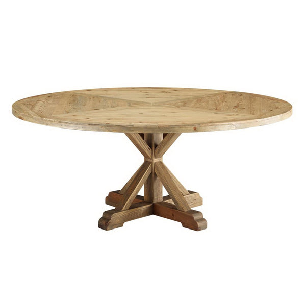 Modway Furniture Stitch 71" Round Pine Wood Dining Table - Stylish Rustic Centerpiece for Family Gatherings & Dining EEI-3496-BRN