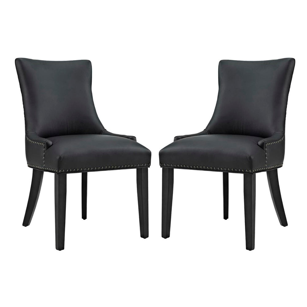 Modway Furniture Marquis Faux Leather Dining Chairs Set of 2 - Elegant Tufted Design with Antique Copper Trim Black EEI-3498-BLK
