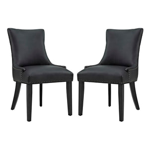 Modway Furniture Marquis Faux Leather Dining Chairs Set of 2 - Elegant Tufted Design with Antique Copper Trim Black EEI-3498-BLK