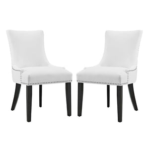 Modway Furniture Marquis Faux Leather Dining Chairs Set of 2 - Elegant Tufted Design with Antique Copper Trim White EEI-3498-WHI