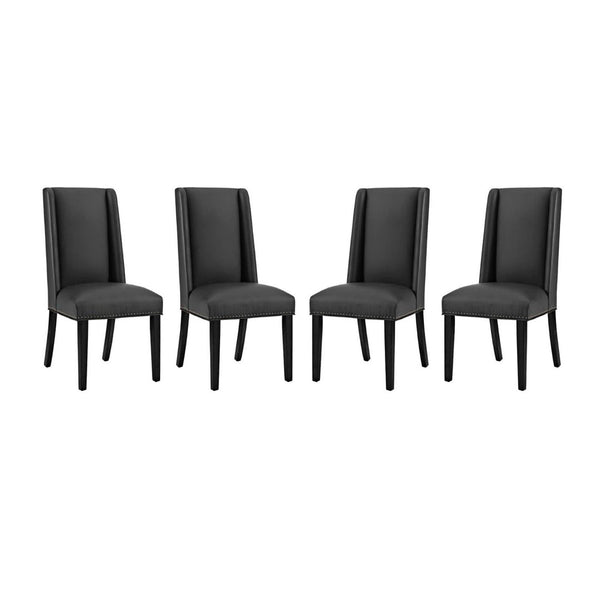 Modway Furniture Baron Vinyl Dining Chair Set of 4 - Elegant Comfort with Copper Nailhead Trim for Stylish Spaces EEI-3502-BLK
