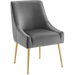 Modway Furniture Discern Pleated Back Upholstered Performance Velvet Dining Chair - Modern Elegance for Any Space Gray EEI-3509-GRY