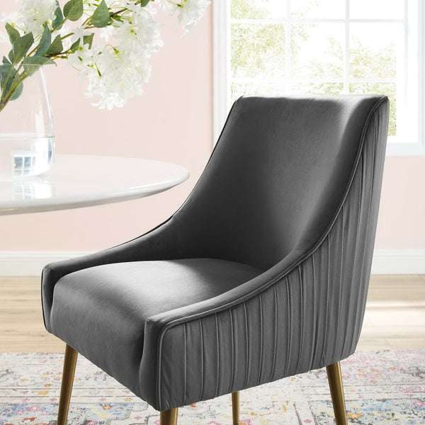 Modway Furniture Discern Pleated Back Upholstered Performance Velvet Dining Chair - Modern Elegance for Any Space Gray EEI-3509-GRY