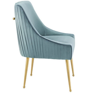 Modway Furniture Discern Pleated Back Upholstered Performance Velvet Dining Chair - Modern Elegance for Any Space Light Blue EEI-3509-LBU