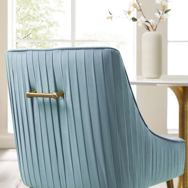 Modway Furniture Discern Pleated Back Upholstered Performance Velvet Dining Chair - Modern Elegance for Any Space Light Blue EEI-3509-LBU