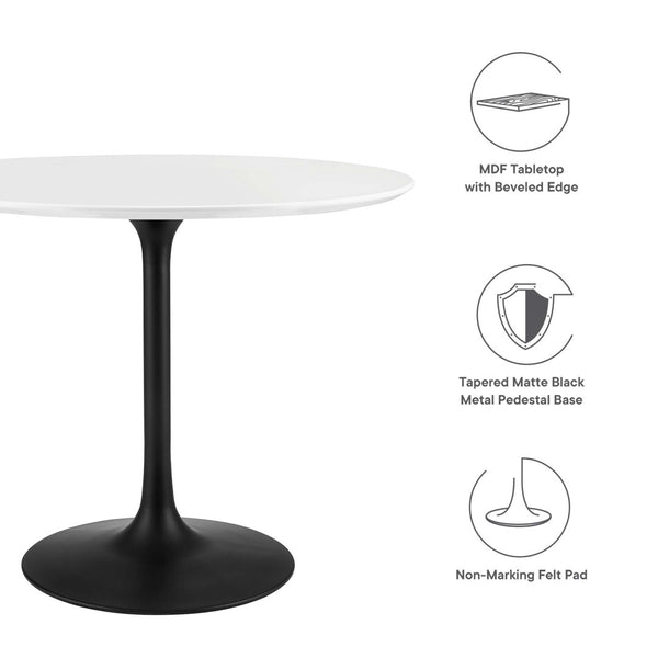 Modway Furniture Lippa 36" Round Wood Dining Table - Sleek Mid-Century Design, High-Gloss Finish, Perfect for Small Spaces EEI-3511-BLK-WHI