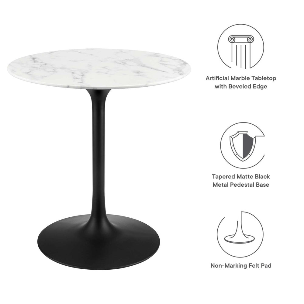 Modway Furniture Lippa 28" Round Faux Marble Dining Table - Elegant Mid-Century Modern Design for Small Spaces EEI-3515-BLK-WHI
