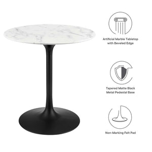 Modway Furniture Lippa 28" Round Faux Marble Dining Table - Elegant Mid-Century Modern Design for Small Spaces EEI-3515-BLK-WHI
