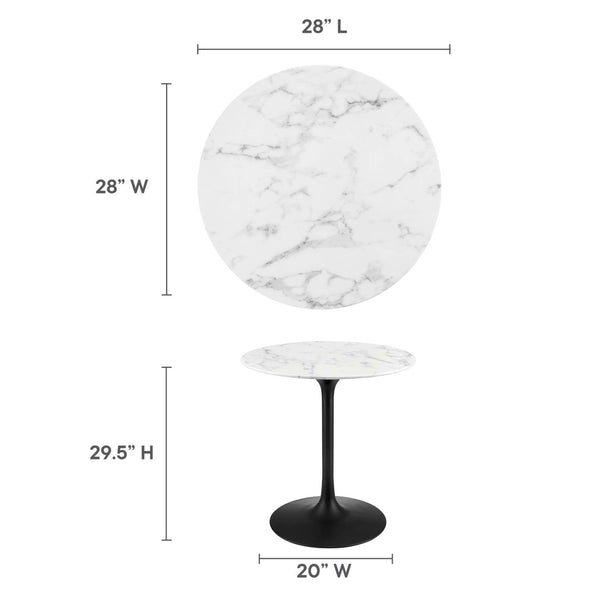 Modway Furniture Lippa 28" Round Faux Marble Dining Table - Elegant Mid-Century Modern Design for Small Spaces EEI-3515-BLK-WHI