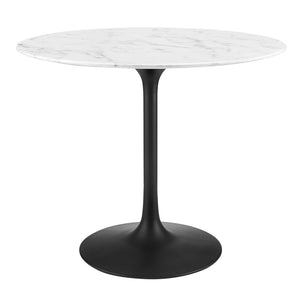 Modway Furniture Lippa 36" Round Faux Marble Dining Table - Modern Mid-Century Pedestal Design for Small Spaces EEI-3516-BLK-WHI