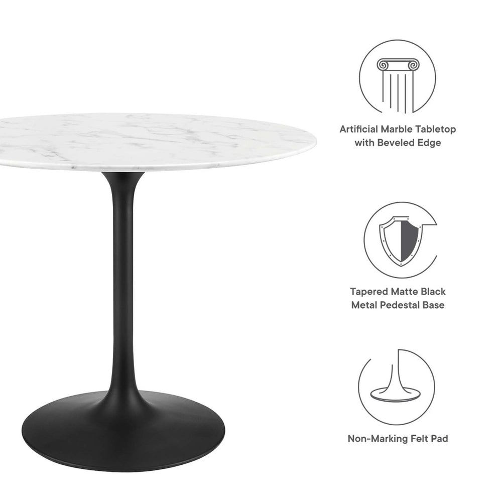 Modway Furniture Lippa 36" Round Faux Marble Dining Table - Modern Mid-Century Pedestal Design for Small Spaces EEI-3516-BLK-WHI