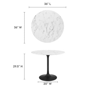 Modway Furniture Lippa 36" Round Faux Marble Dining Table - Modern Mid-Century Pedestal Design for Small Spaces EEI-3516-BLK-WHI