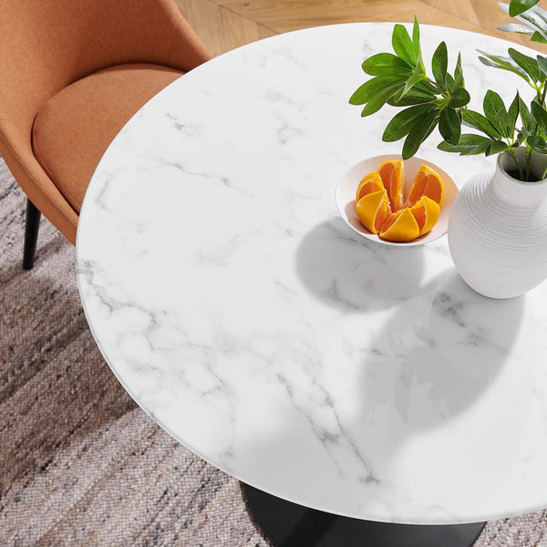 Modway Furniture Lippa 36" Round Faux Marble Dining Table - Modern Mid-Century Pedestal Design for Small Spaces EEI-3516-BLK-WHI