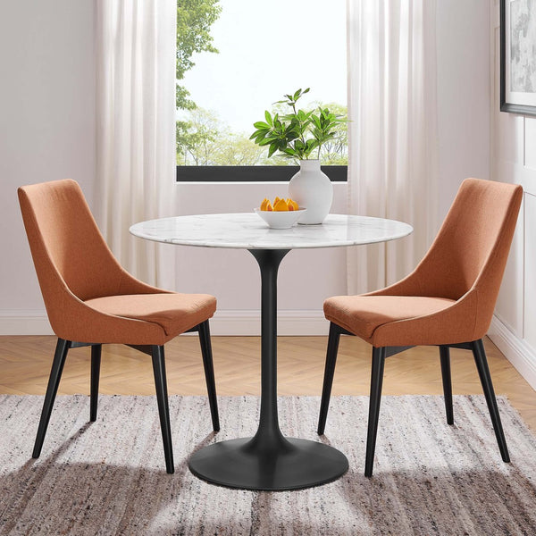 Modway Furniture Lippa 36" Round Faux Marble Dining Table - Modern Mid-Century Pedestal Design for Small Spaces EEI-3516-BLK-WHI