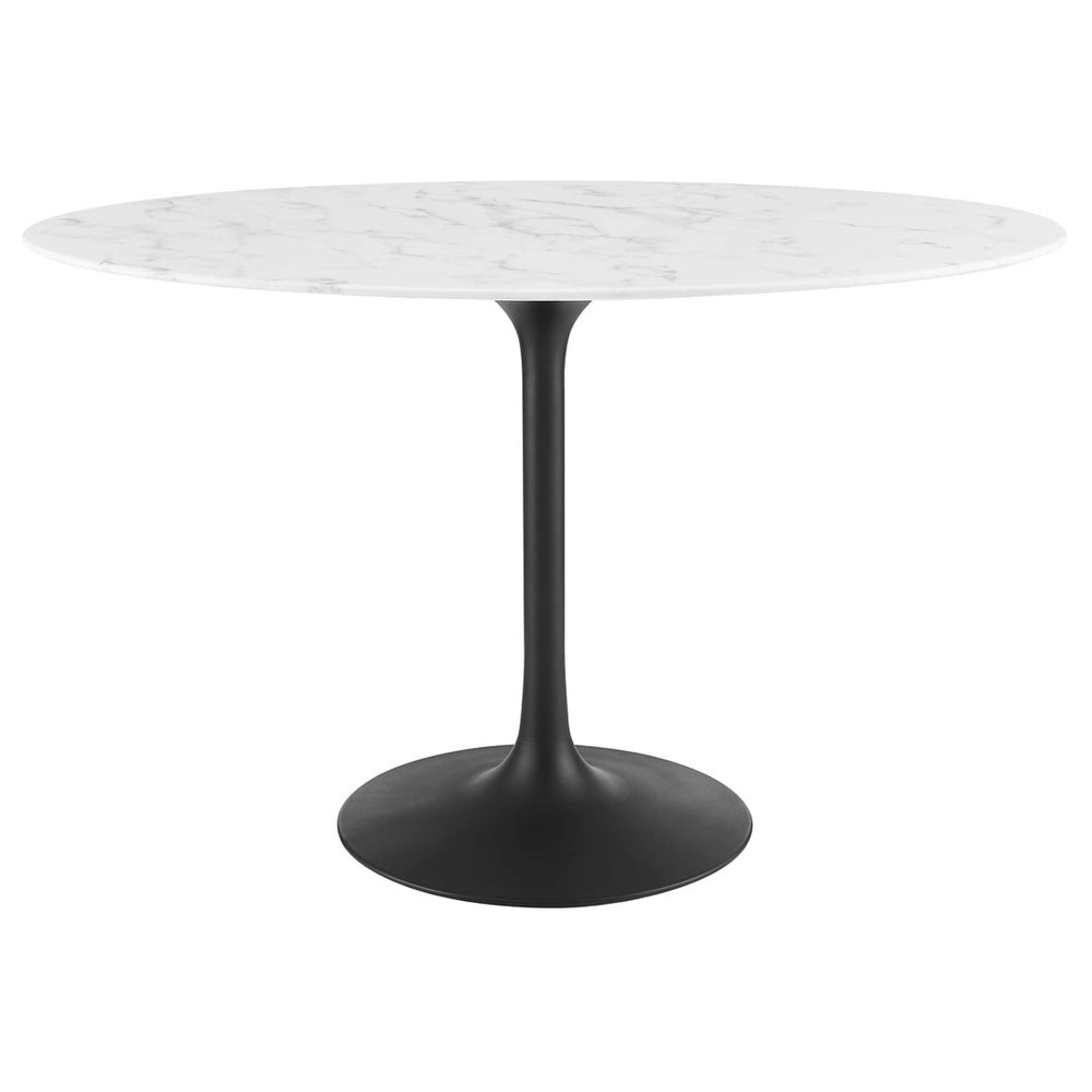 Modway Furniture Lippa 48" Oval Faux Marble Dining Table - Mid-Century Modern Pedestal Design for Stylish Dining EEI-3518-BLK-WHI