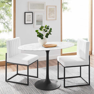 Modway Furniture Lippa 48" Oval Faux Marble Dining Table - Mid-Century Modern Pedestal Design for Stylish Dining EEI-3518-BLK-WHI