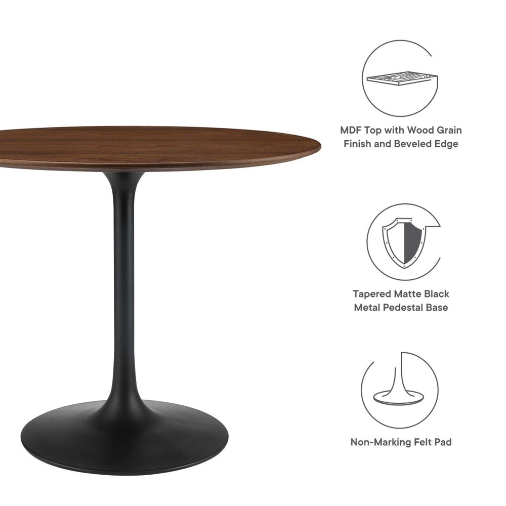 Modway Furniture Lippa 36" Round Walnut Dining Table - Mid-Century Modern Design for Cozy Spaces & Easy Assembly EEI-3519-BLK-WAL