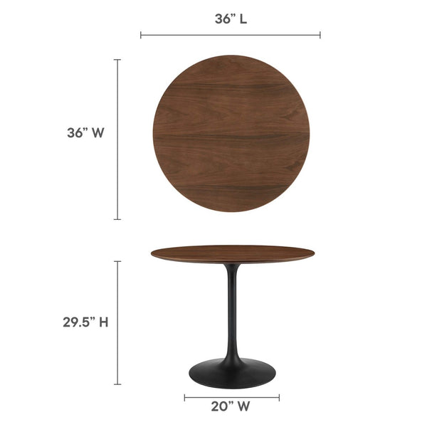Modway Furniture Lippa 36" Round Walnut Dining Table - Mid-Century Modern Design for Cozy Spaces & Easy Assembly EEI-3519-BLK-WAL