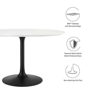 Modway Furniture Lippa 48" Round Wood Dining Table - Stylish Mid-Century Pedestal Table for Modern Dining Spaces EEI-3522-BLK-WHI