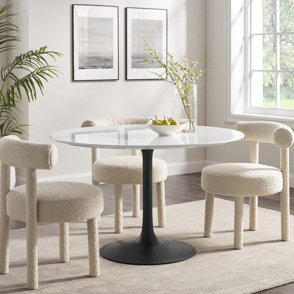 Modway Furniture Lippa 48" Round Wood Dining Table - Stylish Mid-Century Pedestal Table for Modern Dining Spaces EEI-3522-BLK-WHI