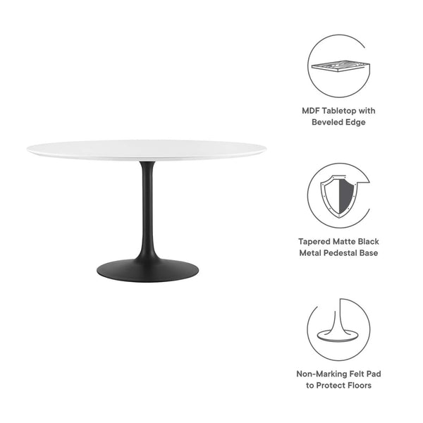 Modway Furniture Lippa 54" Round Wood Dining Table – Modern Mid-Century Style with High-Gloss Finish & Tapered Base EEI-3523-BLK-WHI